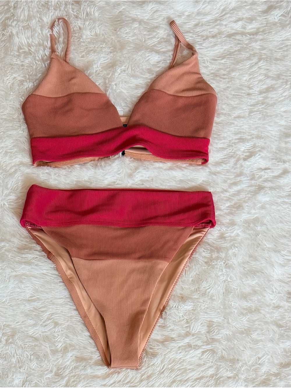 Beach Riot Rouge Colorblock Ribbed Bikini Set - Top S / Bottom M